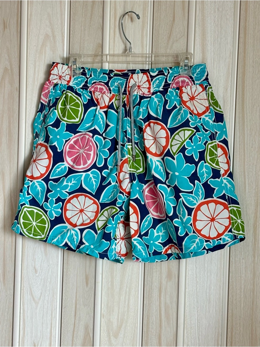 Vilebrequin Blue Floral Citrus Print Men's Swim Shorts